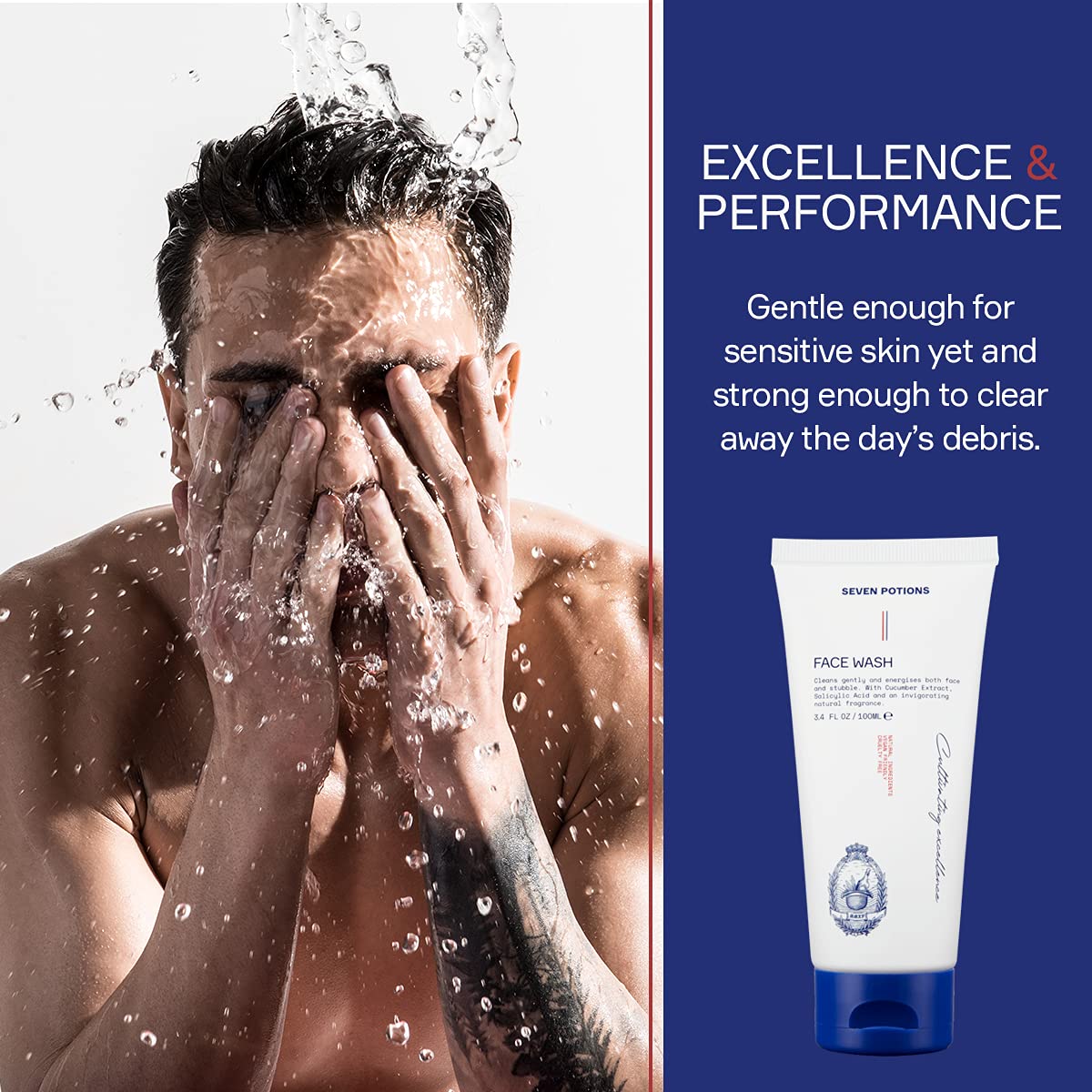 SEVEN POTIONS Face Wash for Men 3.4 FL OZ – Gentle Facial Cleanser For All Skin Types – Maintain Skin’s Moisture, Hydration, Healthy Appearance – Natural, Vegan, Cruelty Free