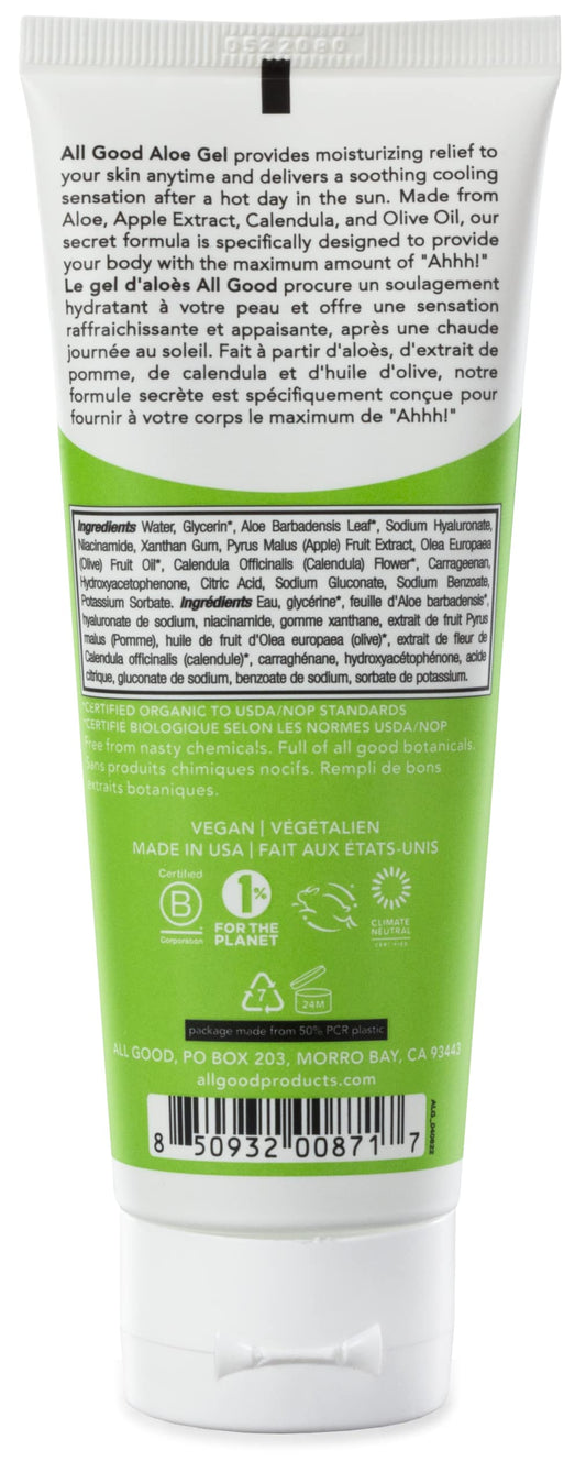 All Good Aloe Vera Gel | After Sun Lotion, Sunburn, Skin Repair | Moisturizing Organic Aloe for Skin Relief | Hydrating Hyaluronic Acid, Niacinamide (Vitamin B-3) Non GMO, Vegan | 3.7 oz (2-Pack)