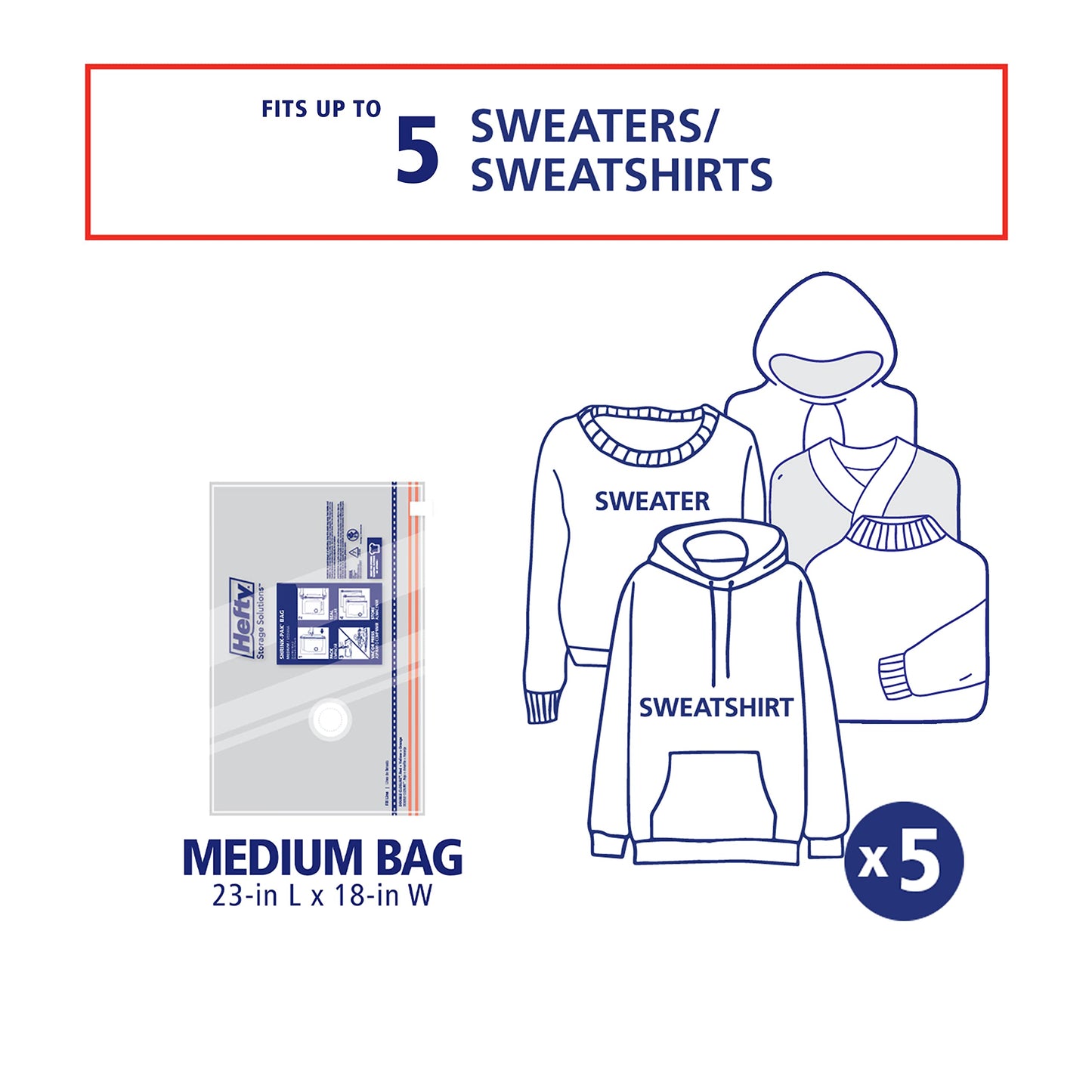 Hefty Shrink-Pak Vacuum Storage Bags - Space Saver for Under Bed Storage, Clothing and Comforters, 3X More Storage Space, 6 Medium Zipper Bags