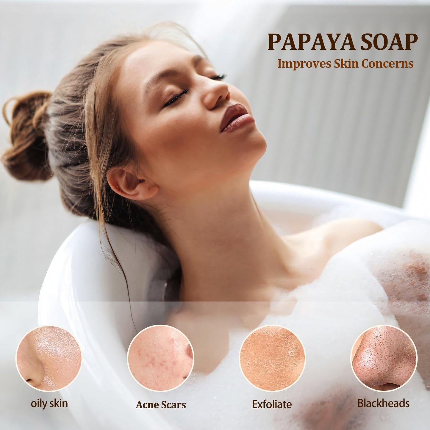 PALFICAB Natural Bar Soap for Women - Moisturizing Bar Soap with Papaya, Shea Butter, Moisturizing Handmade Soap for Dry Skin, Gentle Exfoliating and Nourishing Skincare, 3 Bars