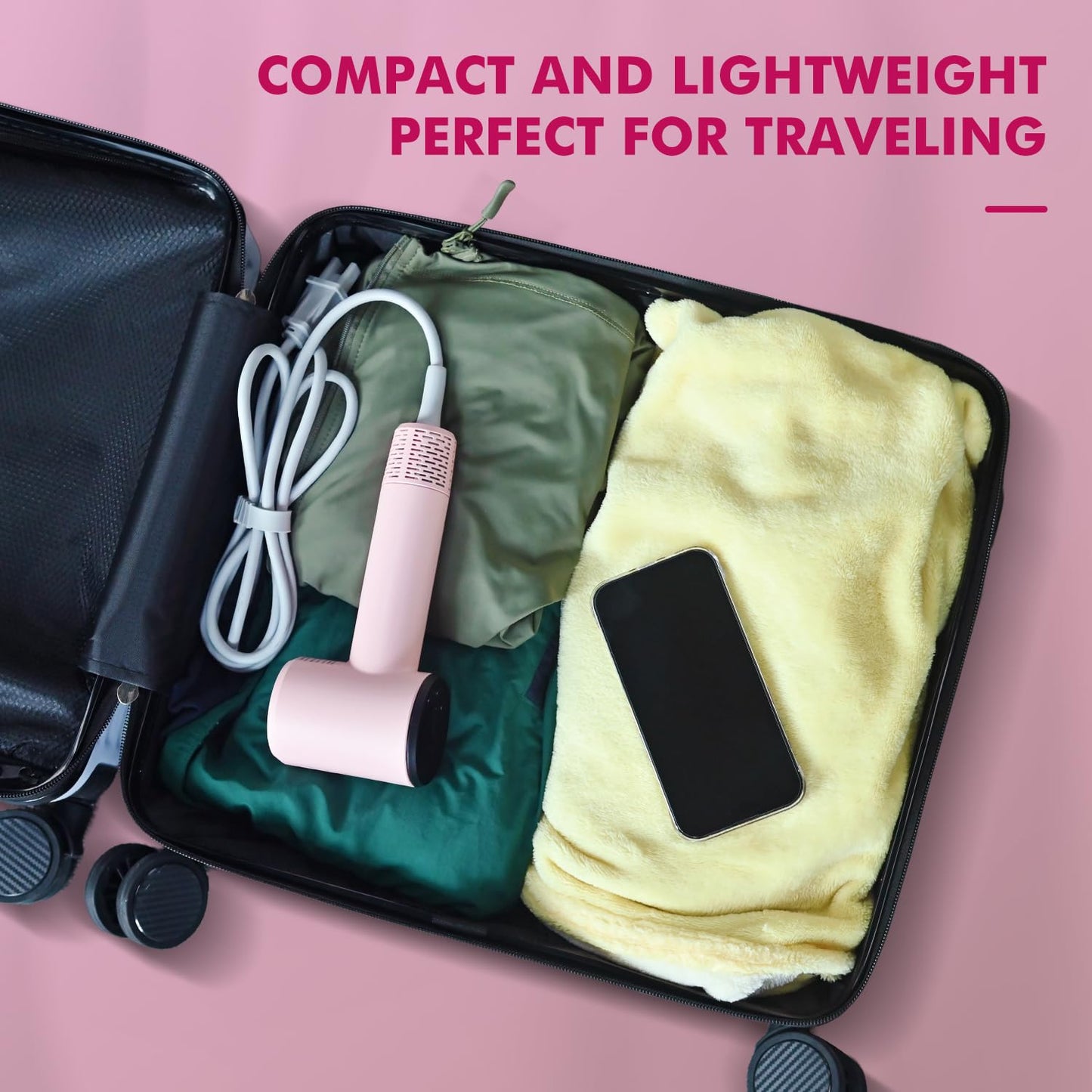 Mini Travel Hair Dryer for Women, 110000 RPM High-Speed Pink Small Blow Dryer, Portable Hairdryer for Fast Drying, Low Noise Thermo-Control, Compact Hair Dryer with Magnetic Nozzle