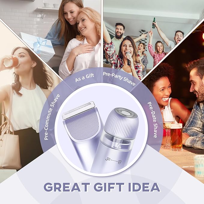 Bikini Trimmer for Women,Dual Head Shaver, IPX7 Waterproof, Compact Travel Design Bikini Shaver for Public Hair, Facial and Body(Purple)