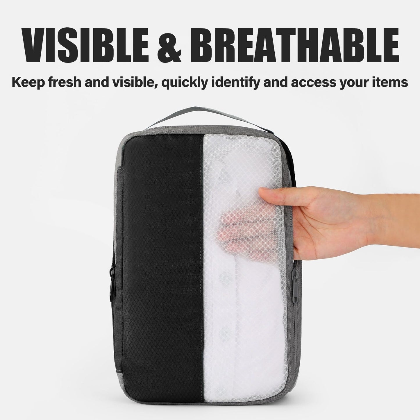 Kookoomia 6 Set Compression Packing Cubes for Travel, Lightweight and Space-Saving Luggage Organizer Bags, Sturdy Travel Essentials for Suitcase, Black