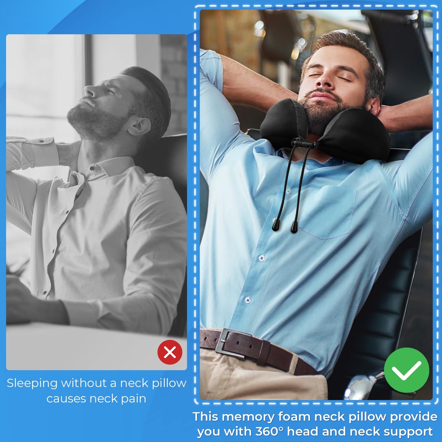 ExploreBliss Travel Pillow, Travel Pillows for Sleeping Airplane, Removable Cover Neck Pillow with Adjustable Clasp, Memory Foam Neck Pillow Set with Eye Mask, Earplugs and Storage Bag (Black)