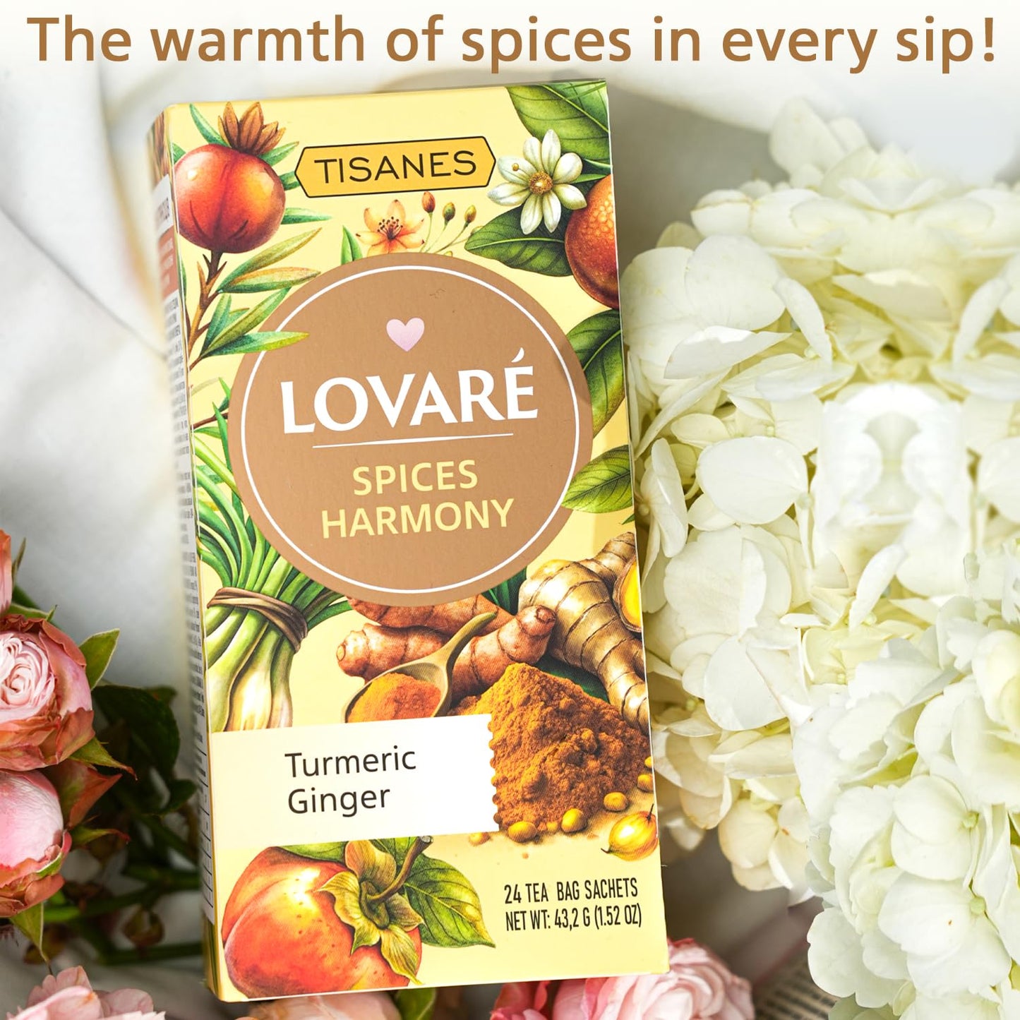 LOVARE Spices Harmony Herbal Tea, Caffeine-Free Fruit & Spice Infusion, Persimmon + Mandarin, 24 Individually Wrapped Bags (1.8 g each), Made in Ukraine (SPICES HARMONY)