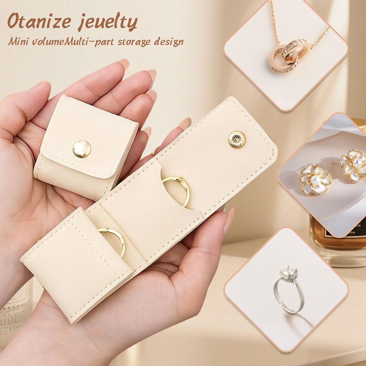 3Pcs Mini Travel Jewelry Bag Travel Jewelry Roll Bag with Buckle Portable Foldable Travel Jewelry Organizer Case, Small Jewelry Box for Necklaces, Rings, Earrings