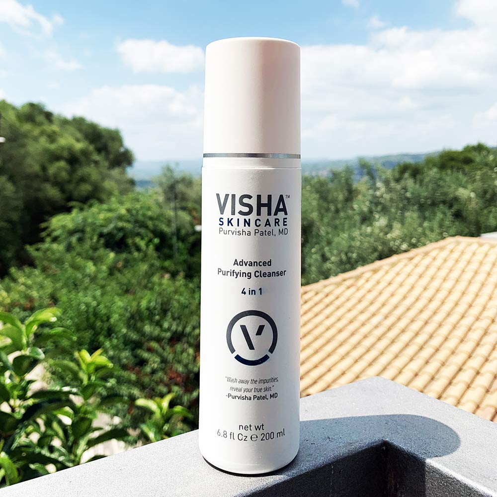 Visha Skincare Advanced 4 in 1 Multitasking Purifying Facial Cleanser, Face Wash to Reduce Facial Redness, Minimize Pores & Exfoliate Skin, Helps Restoring Skin's Natural Glow 6.8fl oz