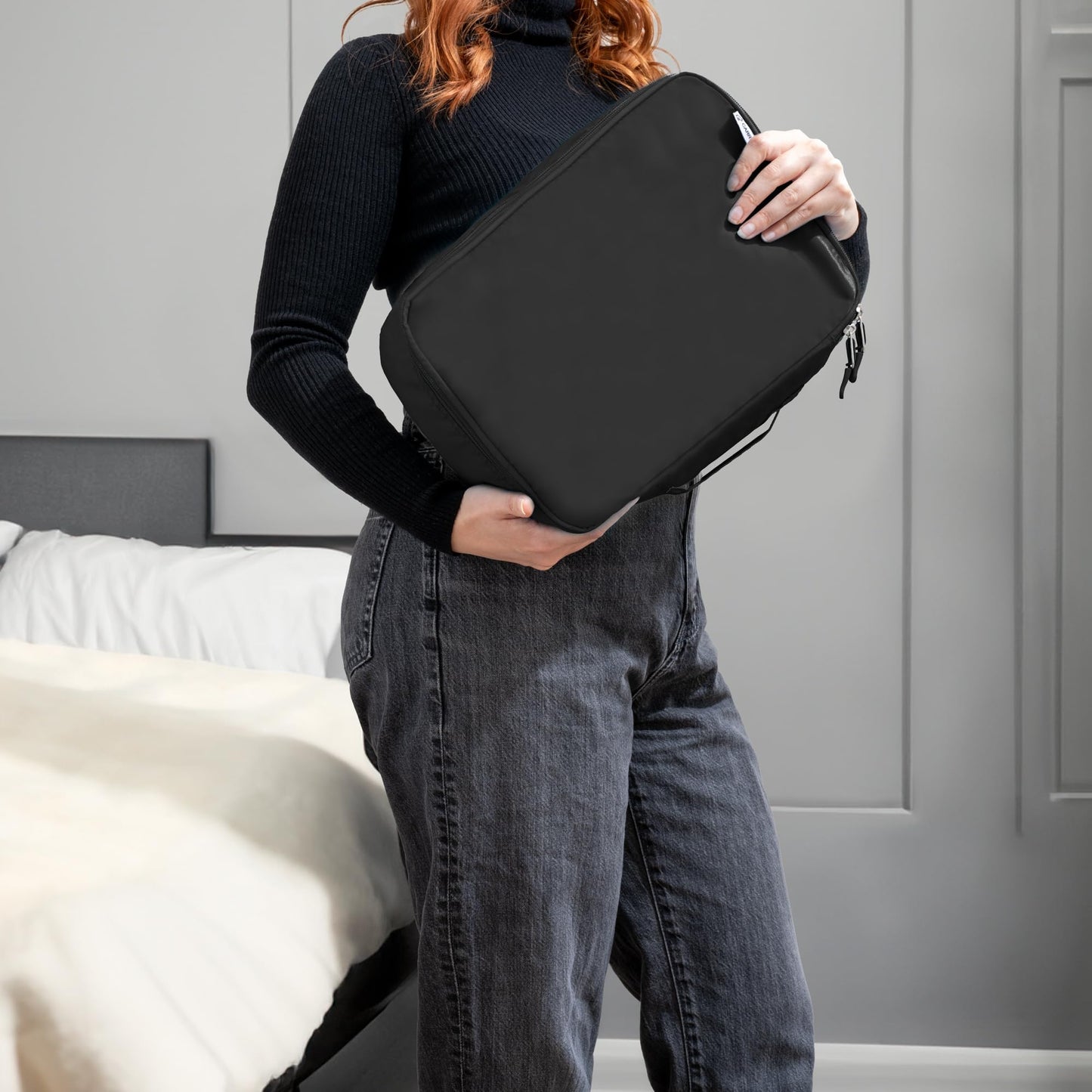 (Not Made In China) 8 Set Packing Cubes For Travel, Luggage and Suitcase Organizer Bags, Lightweight and Waterproof Nylon (Black)