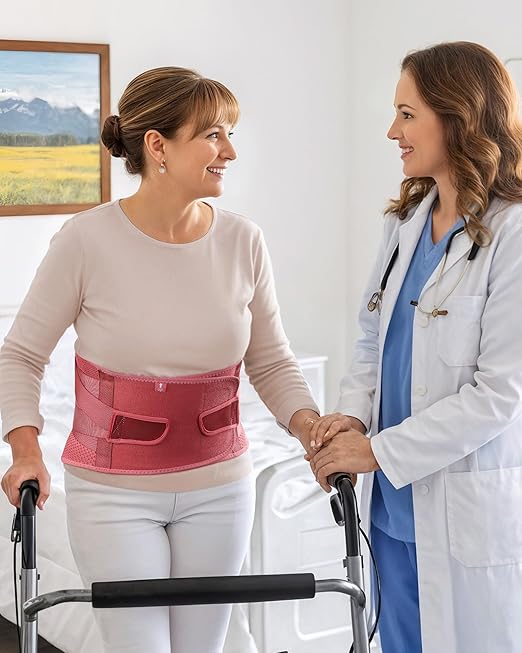 Back Brace for Women with Carbon Fiber Splints, Ergonomic Curved Spine Support, Breathable Air Mesh, Lightweight Back Brace for Lower Back Pain Women, Posture, Heavy Lifting, Sciatica, Pink, L