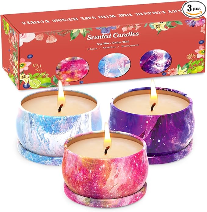 3 Packs Scented Candles Set for Christmas Thanksgiving, Natural Soy Wax Portable Travel Tin Candle, Aromatherapy Gift for Friends Classmates Colleague - Starry Sky