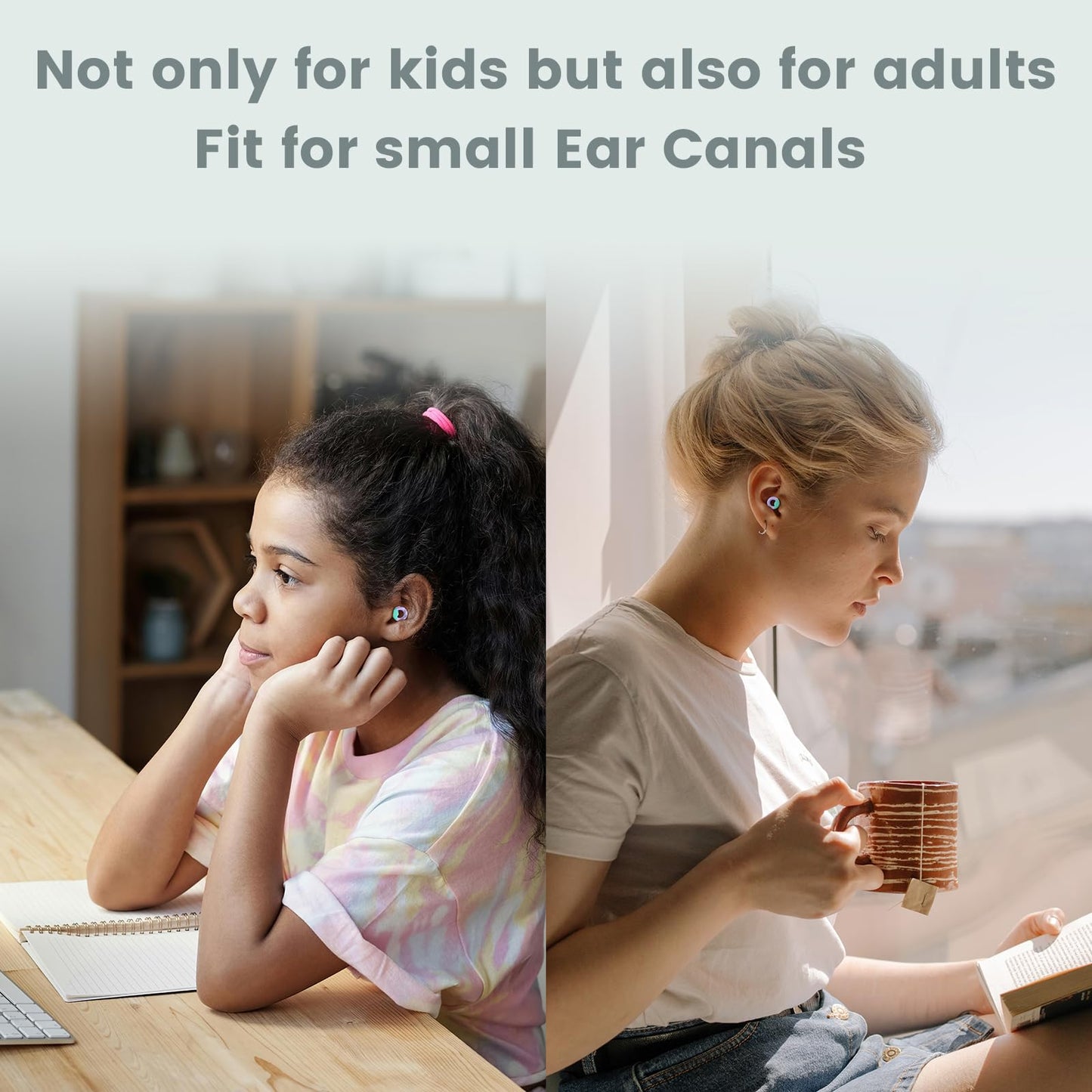 JUSTRVN Kids Ear Plugs(6+yrs)-2 Pairs of Reusable Noise Reduction Earplugs for Small Canal With 6 Tips,Soft Silicone Earplugs for Sleeping,Focus,Travel,Socializing,Concert&Hearing Protection 25dB-30dB