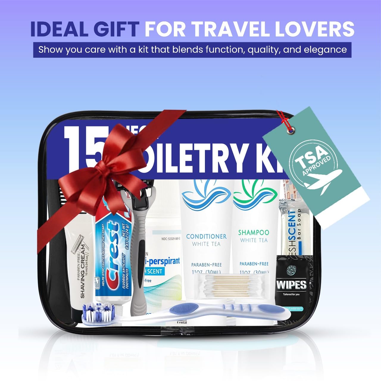 Trektote Travel Toiletry Kit For Men And Women – 15 Piece Set of Travel Size Toiletries, TSA Compliant, Includes Shampoo And Conditioner, Body Wash, Toiletry Bag & More