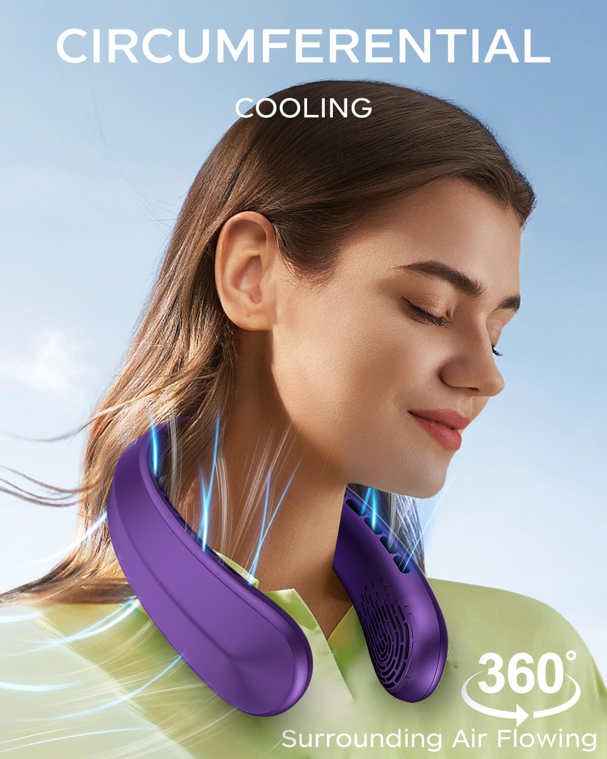Neck Fan, Portable Fan around Neck, 5200 mAh Battery Operated Wearable Personal Fan with USB Rechargeable, 3 Wind Speed, Fast Cooling, Ultra Quiet, Bladeless, Headphone Design for Travel