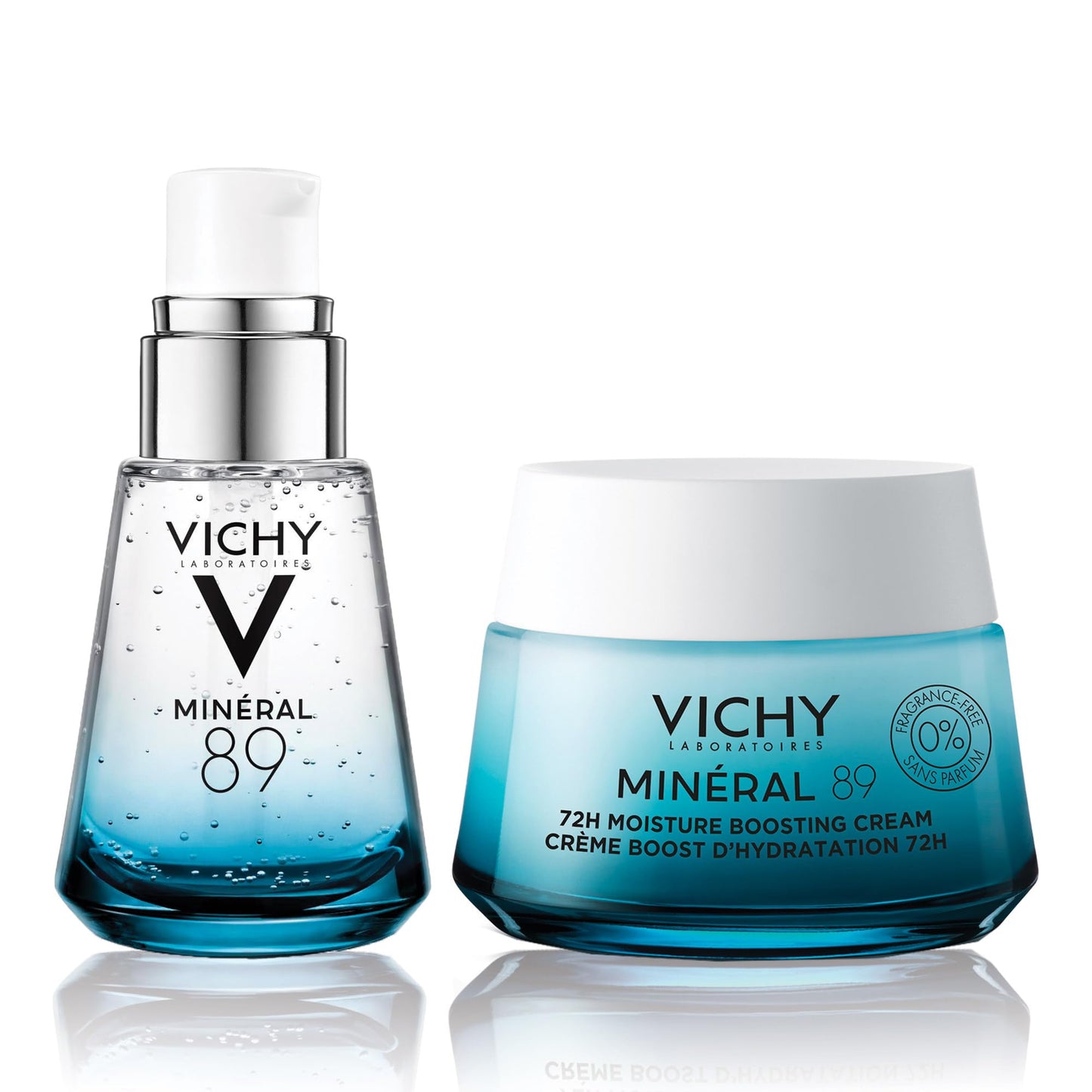 Vichy Fragrance Free Hydration Power Duo, Skin Care Set with Mineral 89 Booster Serum & Mineral 89 Fragrance Free Cream, Moisutrizing Face Cream & Hyaluronic Acid Serum