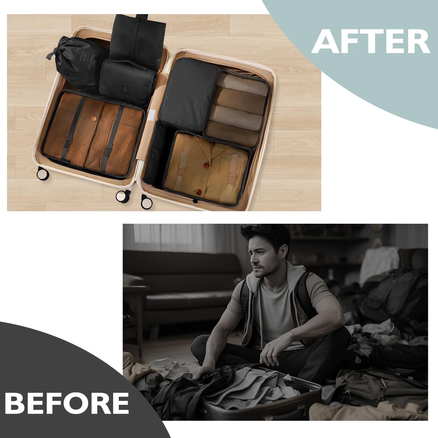 10 Set Packing Cubes for Travel - Black Suitcase Organizer With Toiletry Bag, Mesh Breathable Luggage Organizer Bags, Travel Essentials for Women Accessories