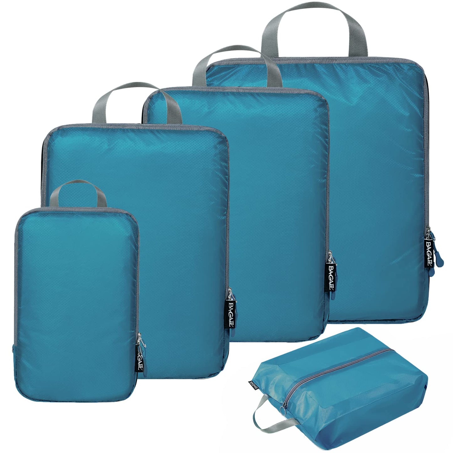 BAGAIL 5 Set Ultralight Compression Packing Cubes Travel Accessories Expandable Packing Organizers(Teal)