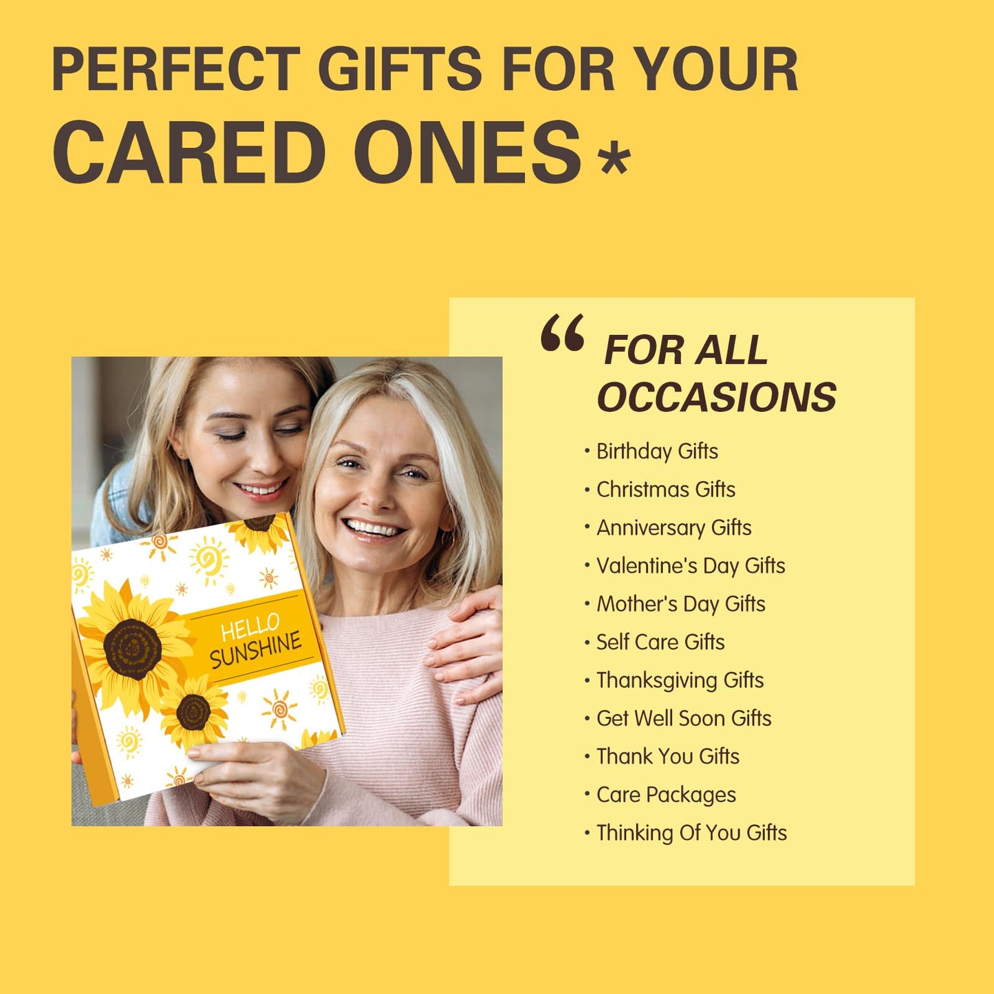 Sunflower Gifts for Women - 15 pcs Unique Birthday and Basket, Get Well Soon Care Package, Inspirational Box for Her, Mom, Sister, Best Friends (Yellow)