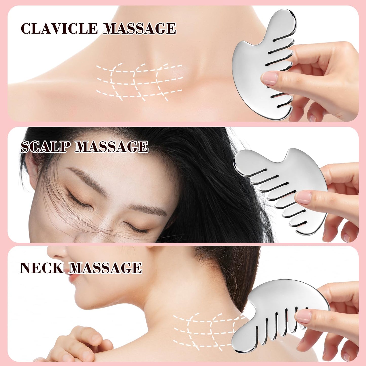 Gua Sha Facial Tool and Face Roller Set, Stainless Steel Lymphatic Drainage Massager for Face, Head, Eyes, Chin and Jaw, Lifting, Massage Scraping with Travel Pouch