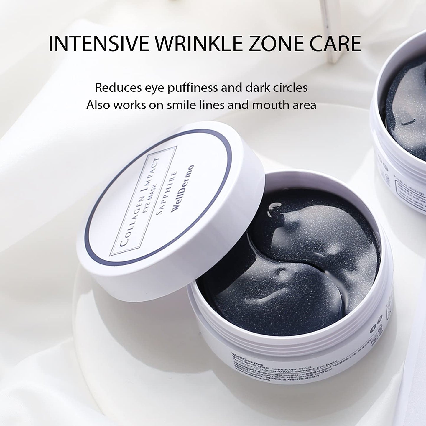 WELLDERMA Collagen Impact Sapphire Eye Mask 60 Sheets - NOURISHing ENRICHed Moisturizing Hydrogel Eye Patches Wrinkles Collagen, Under Eye for Dark Circles, Dry and Dull Skin