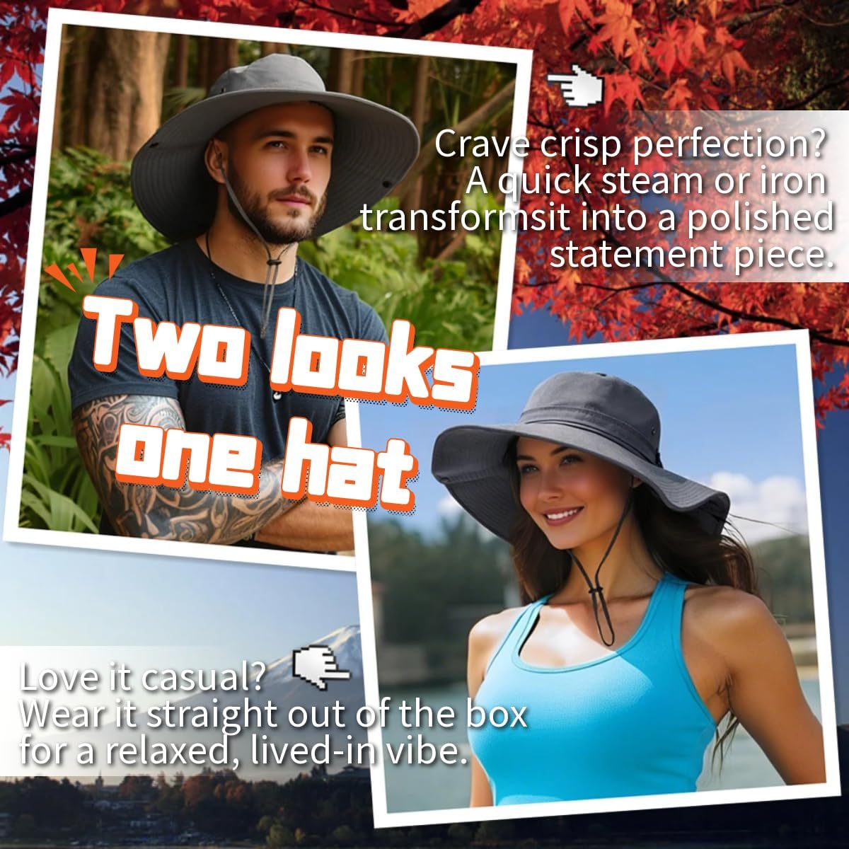 HLLMAN Super Wide Brim Sun Hat UPF 50+ Protection Hats for Mens/Womens Large Bucket hat for Fishing, Hiking, Gardening