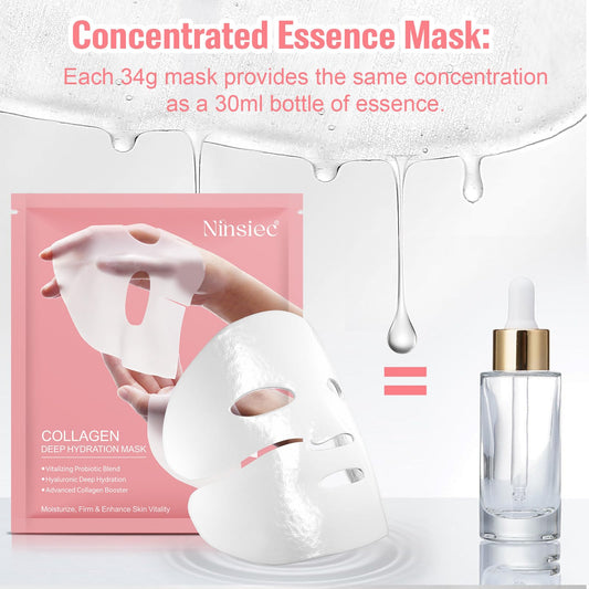 Ninsiec Collagen Face Masks – Deep Hydrating & Firming Overnight Hydrogel Mask, Anti-Wrinkle Lifting, Real Collagen Infused for Plump Skin (4 pcs)