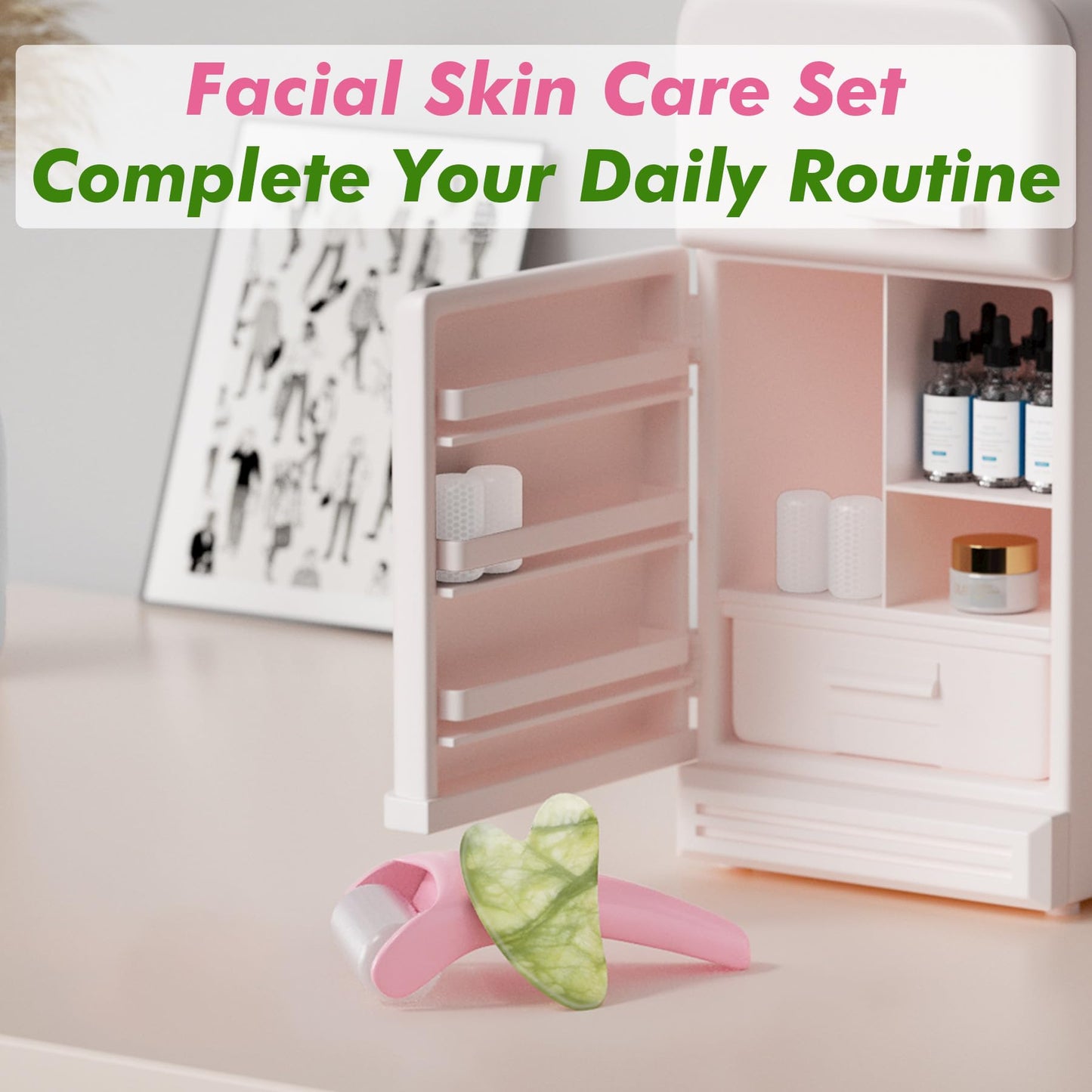 Gua Sha & Ice Roller for Face, Small Gifts, Facial Tools for Puffiness and Redness Reducing Skin Care Routine, Self Care Massage Gift for Women Men