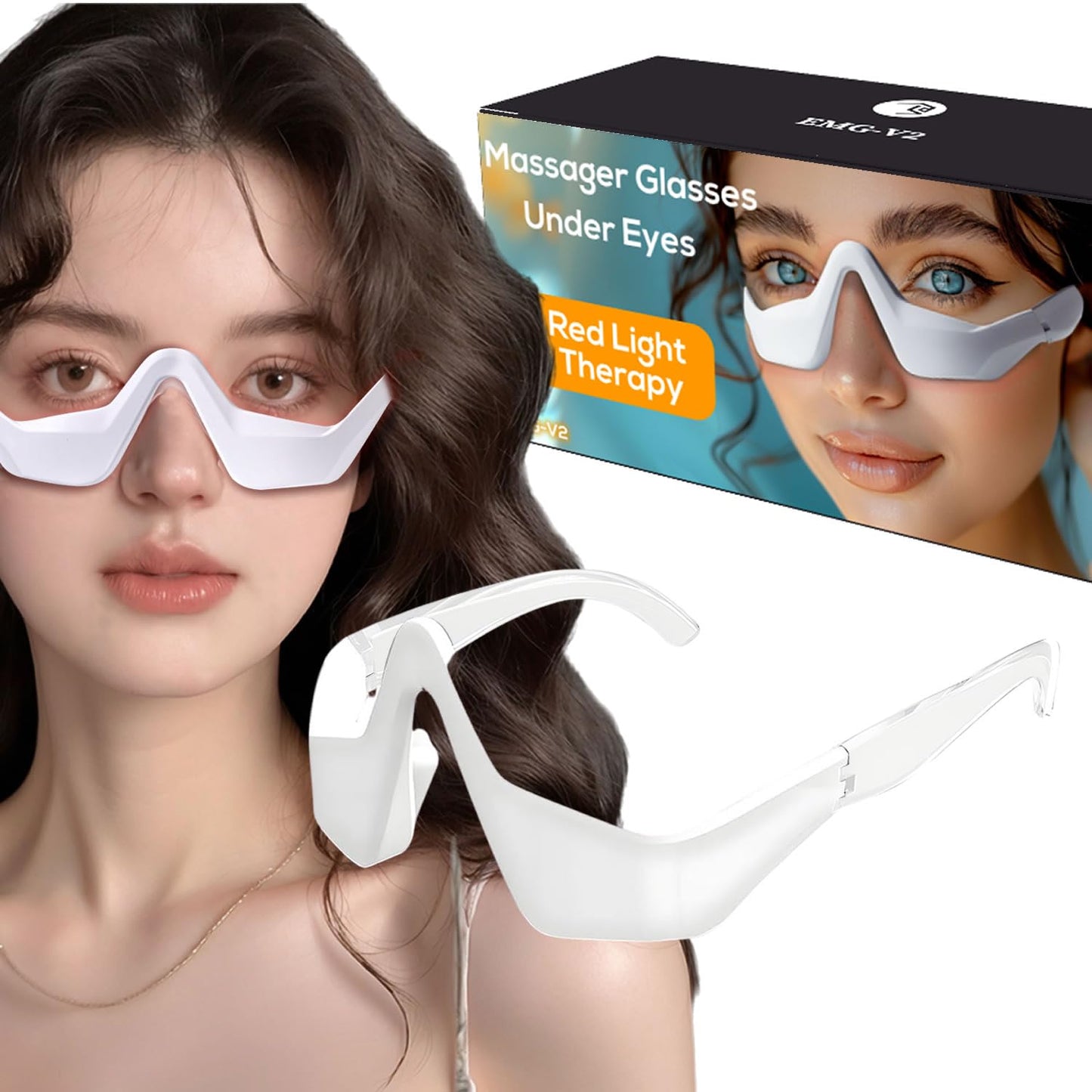 Under Eye Red Light Therapy Glasses - LED Eye Massager for Dark Circles, Puffiness, Wrinkles & Eye Strain Relief | Under Eye Red Light Therapy Device