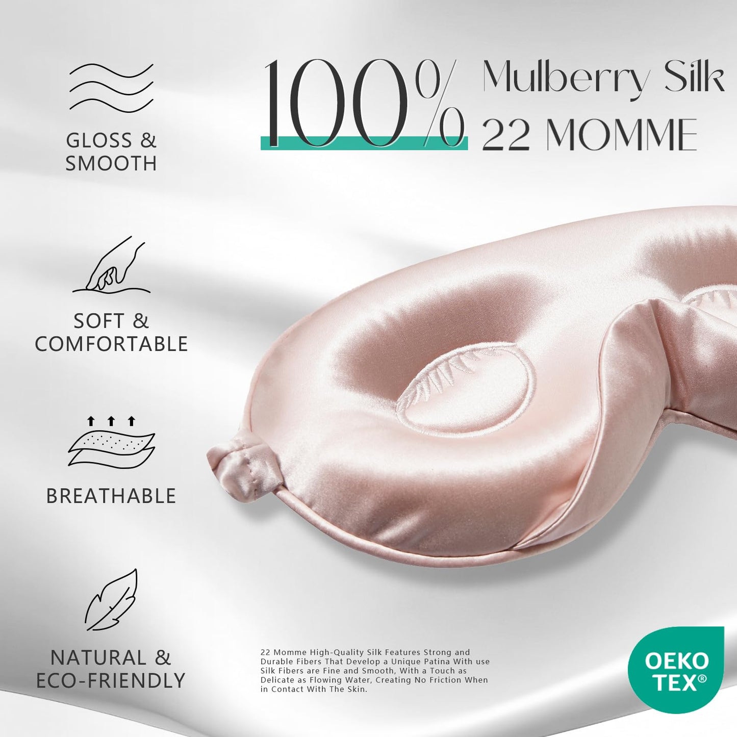 ZIMASILK Adjustable 22 Momme 100% Mulberry Silk Sleep Mask, Upgraded 3D Contoured Cup Eye Mask for Sleeping, Super Soft & Breathable Blindfold, Blackout for Deep Sleeping (Pink)