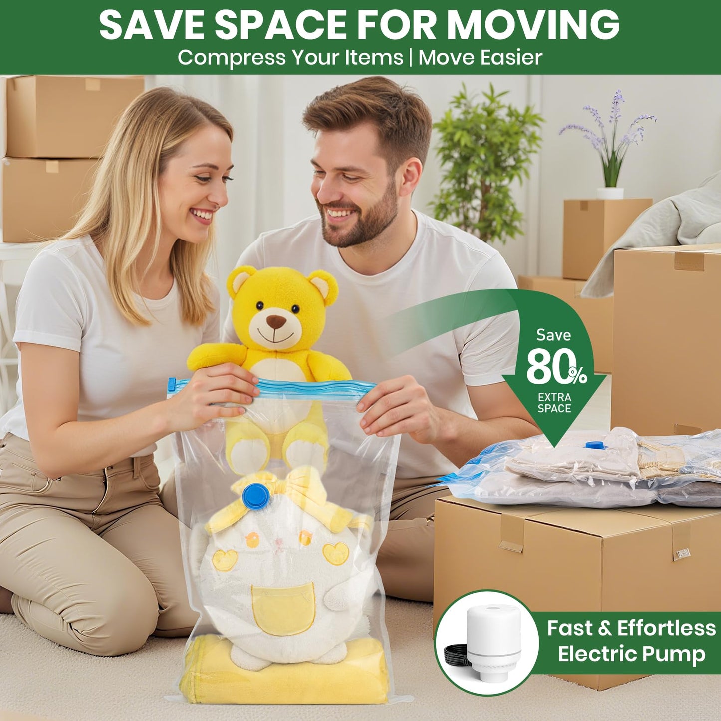 Vacuum Storage Bags,20Pack Vacuum Seal Bags with Electric Air Pump,Vacuumm Seal Bag for Clothing,Travel,Clothes,Comforters,Blankets,Pillows-4 Jumbo+4 Large+4 Medium+4 Small+4 Roll Up Space Saving Bag