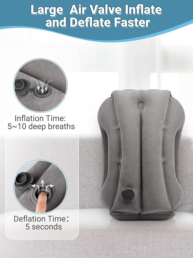 Maliton Inflatable Travel Pillow for Airplane Comfortable Sleeping to Relieve Neck and Shoulder Pain, Support Head Inflatable Pillow for Long Flights, Used for Airplanes, Cars, Trains(Dark Grey)
