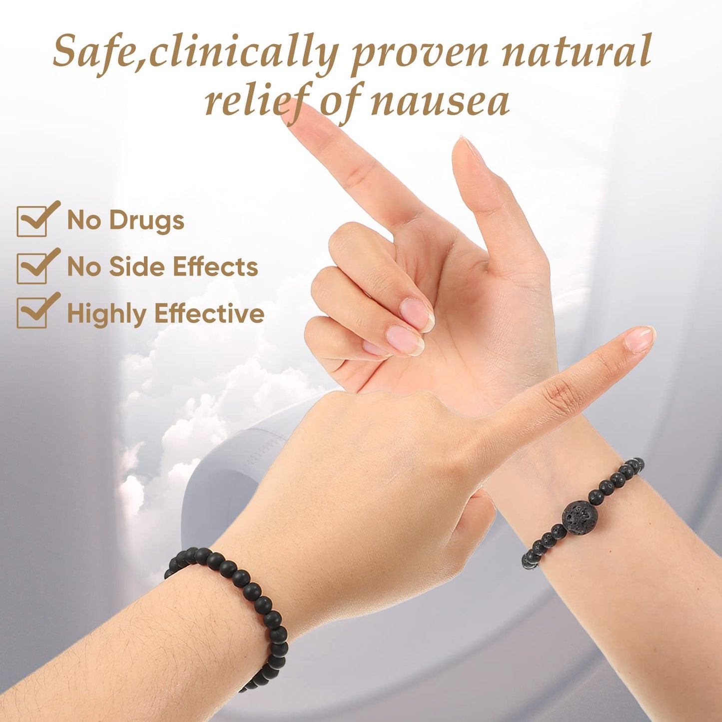Yinkin 4 Pcs Anti Nausea Wristband Adjustable Acupressure Motion Sickness Bracelet Wristband Anti Dizzy Bracelet for Relieving Nausea Morning Car Travel Sickness(Elegant Style)