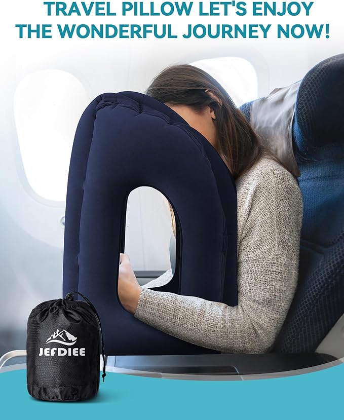Travel Pillow,Inflatable Airplane Pillow for Sleeping Comfortably Supports Head and Chin for Airplane,Car,Bus and Office