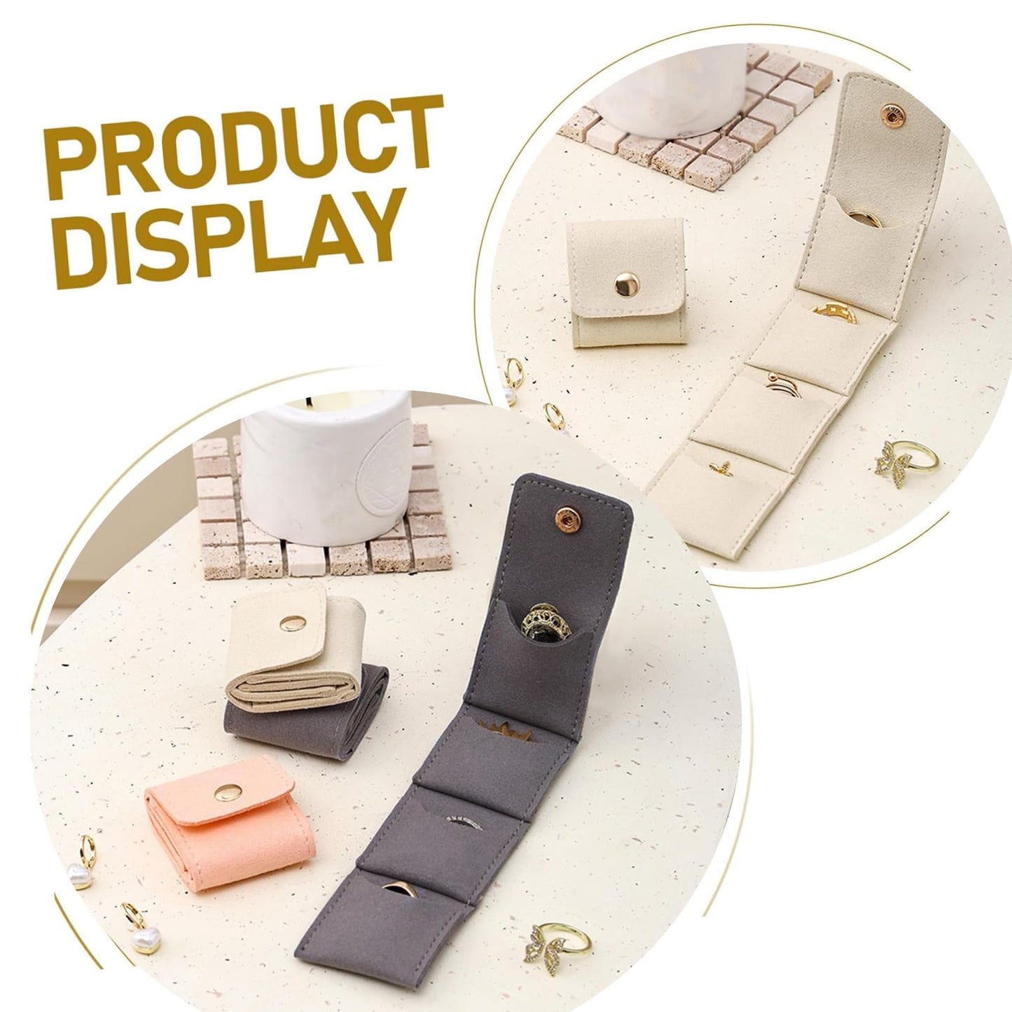 Samelek 3pcs Mini Travel Jewelry Organizer - Foldable Jewelry Roll Case with Buckle, Portable Jewelry Box for Earrings, Rings, Necklaces