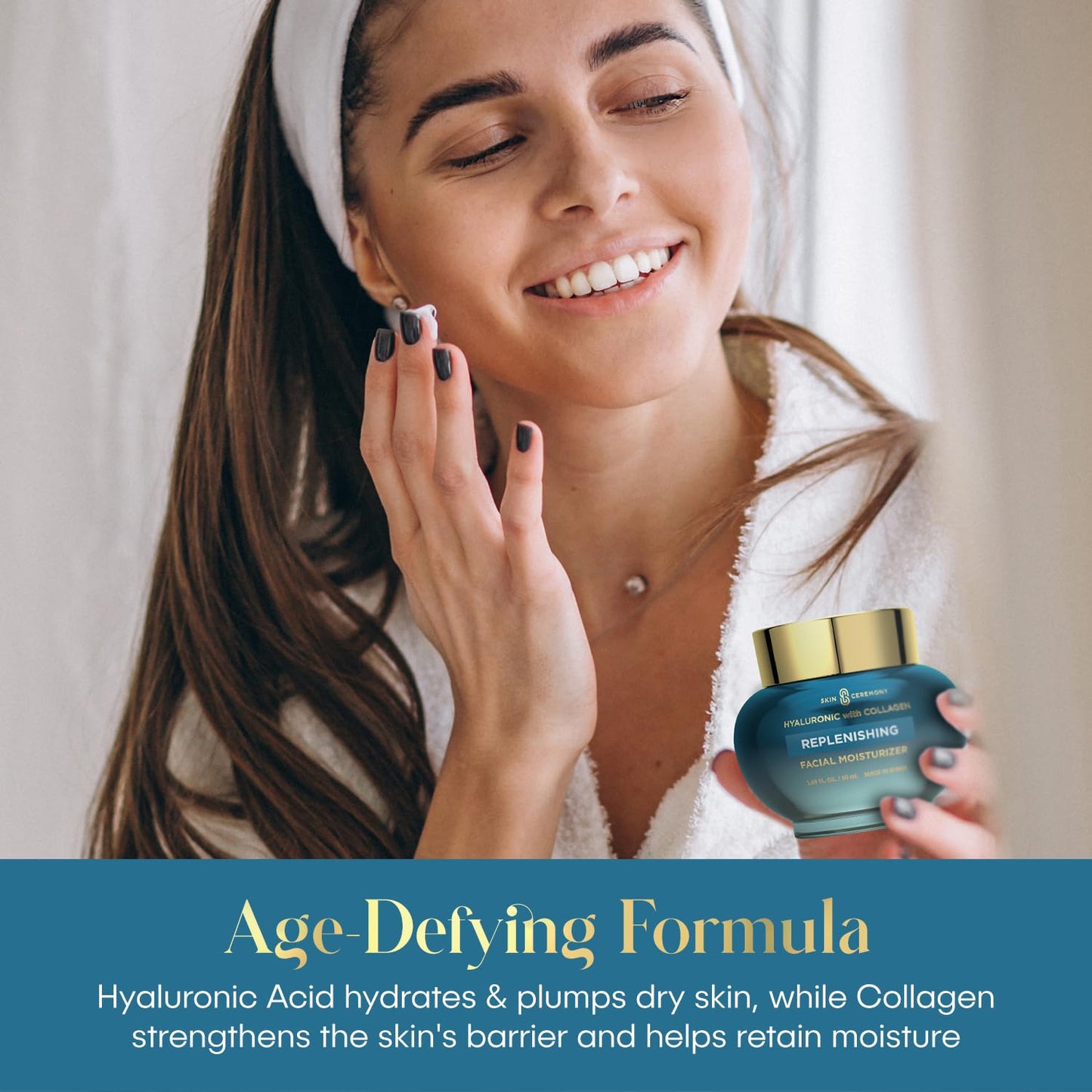 Skin Ceremony Hyaluronic Acid Moisturizer with Collagen - Hydrating & Anti-Aging, Smooths Fine Lines & Wrinkles - Dermatologist Tested, Clean Beauty, Korean Skin Care - 1.69 FL.OZ.