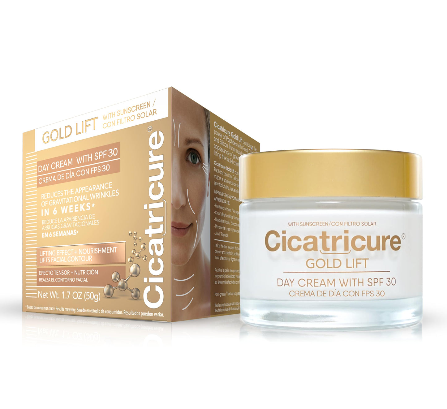 Cicatricure Gold Lift Day Cream, Anti Aging Face Moisturizer with SPF 30, Hydrating Skin Care with Gold, Calcium & Silicon to Lift and Tighten Face Contour 1.7 Ounce