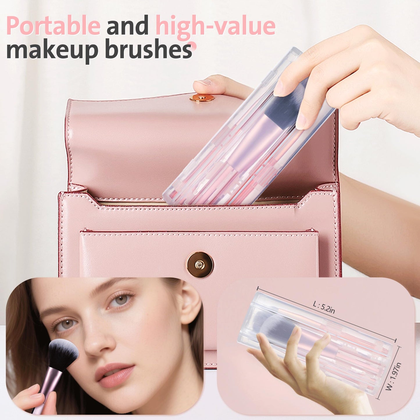 MOGILAN Travel Makeup Brush Set Mini Makeup Brushes For Foundation Concealer Eyeshadow Blush Blending & Buffing Liquid Cream Powder 6PCS Travel Size Complete Function Cosmetic Brushes Kit with Case