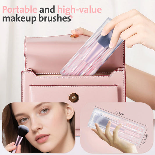 MOGILAN Travel Makeup Brush Set Mini Makeup Brushes For Foundation Concealer Eyeshadow Blush Blending & Buffing Liquid Cream Powder 6PCS Travel Size Complete Function Cosmetic Brushes Kit with Case