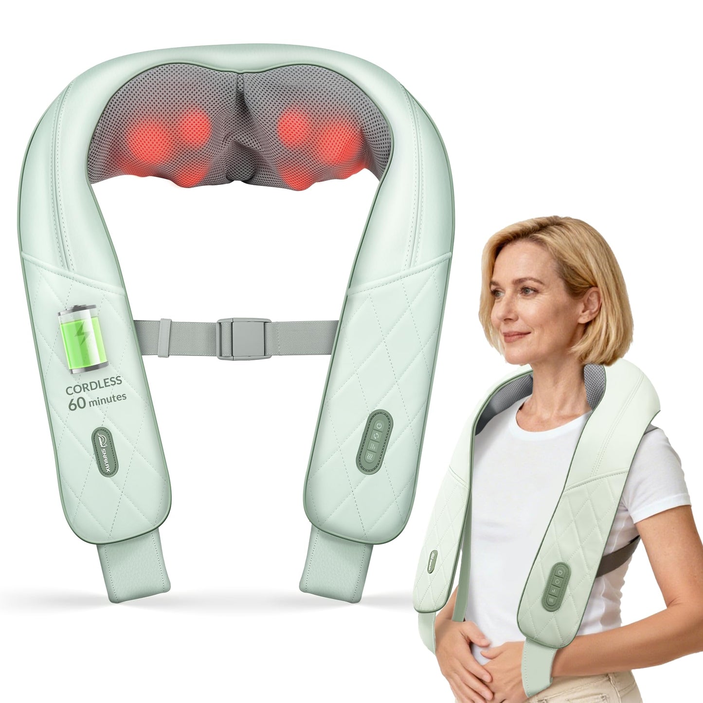 Cordless Neck Massager with Heat, Shiatsu Neck Shoulder Massager for Pain Relief Deep Tissue, 4D Kneading Back Massager Pillow, Rechargable Portable Massager, Gifts/Presents for Women, Men