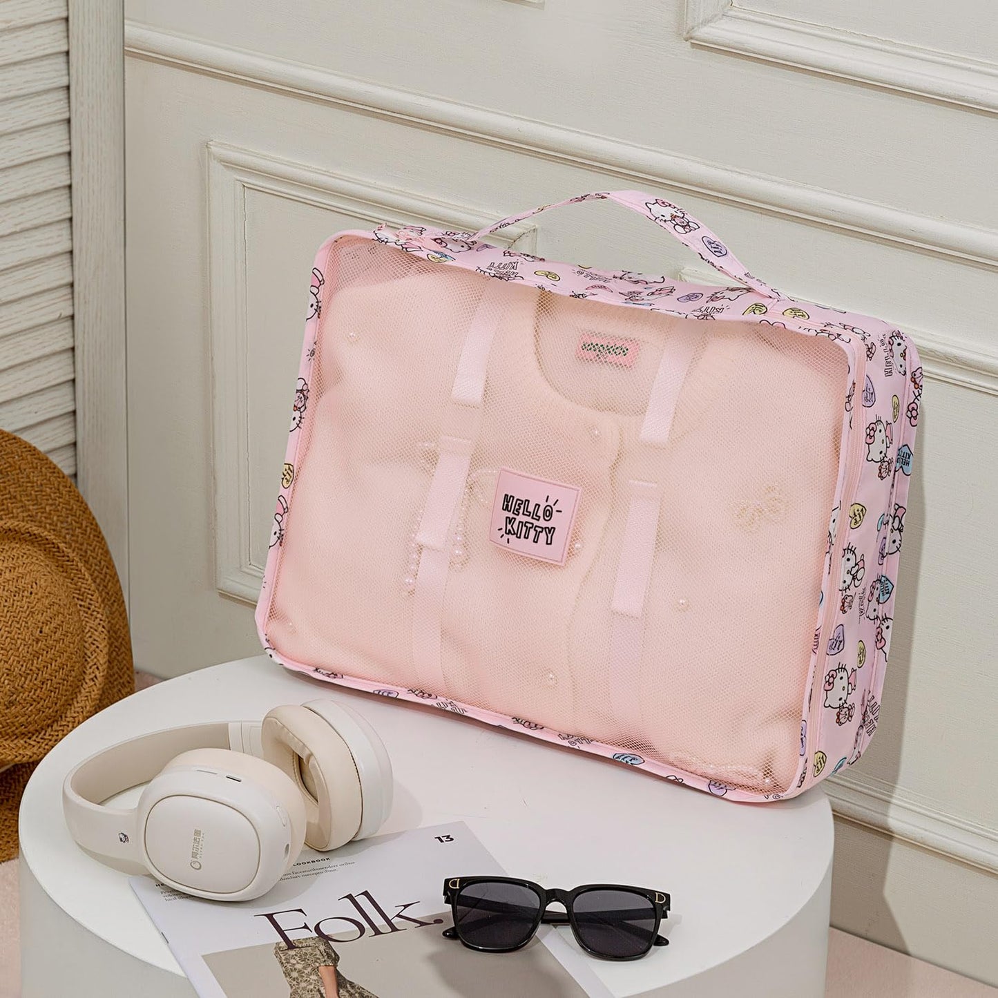 AmBealla 6 Set Travel Organizer,Packing Cubes for Travel Luggage Organizer Bags,Waterproof Pink Twill,Cute Packing Organizers for Business/Vacation,Women's Clothes Storage