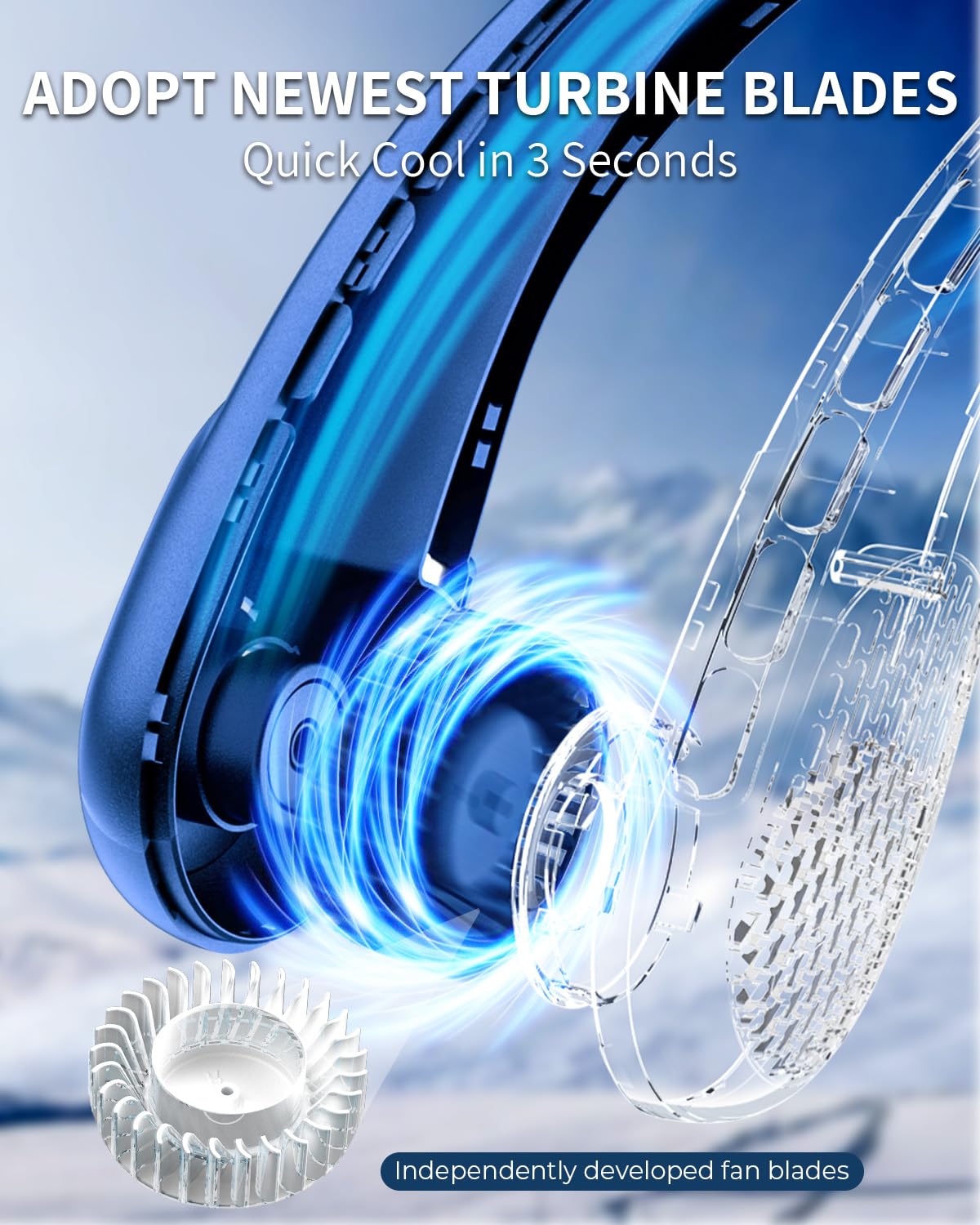 Neck Fan, Personal Fan with LED Indicator, USB-C Charging, Long-Lasting 5200mAh Battery, Hands Free Bladeless Fan with 3 Adjustable Speeds & Ultra-Quiet, Ideal for Home, Travel & Outdoor