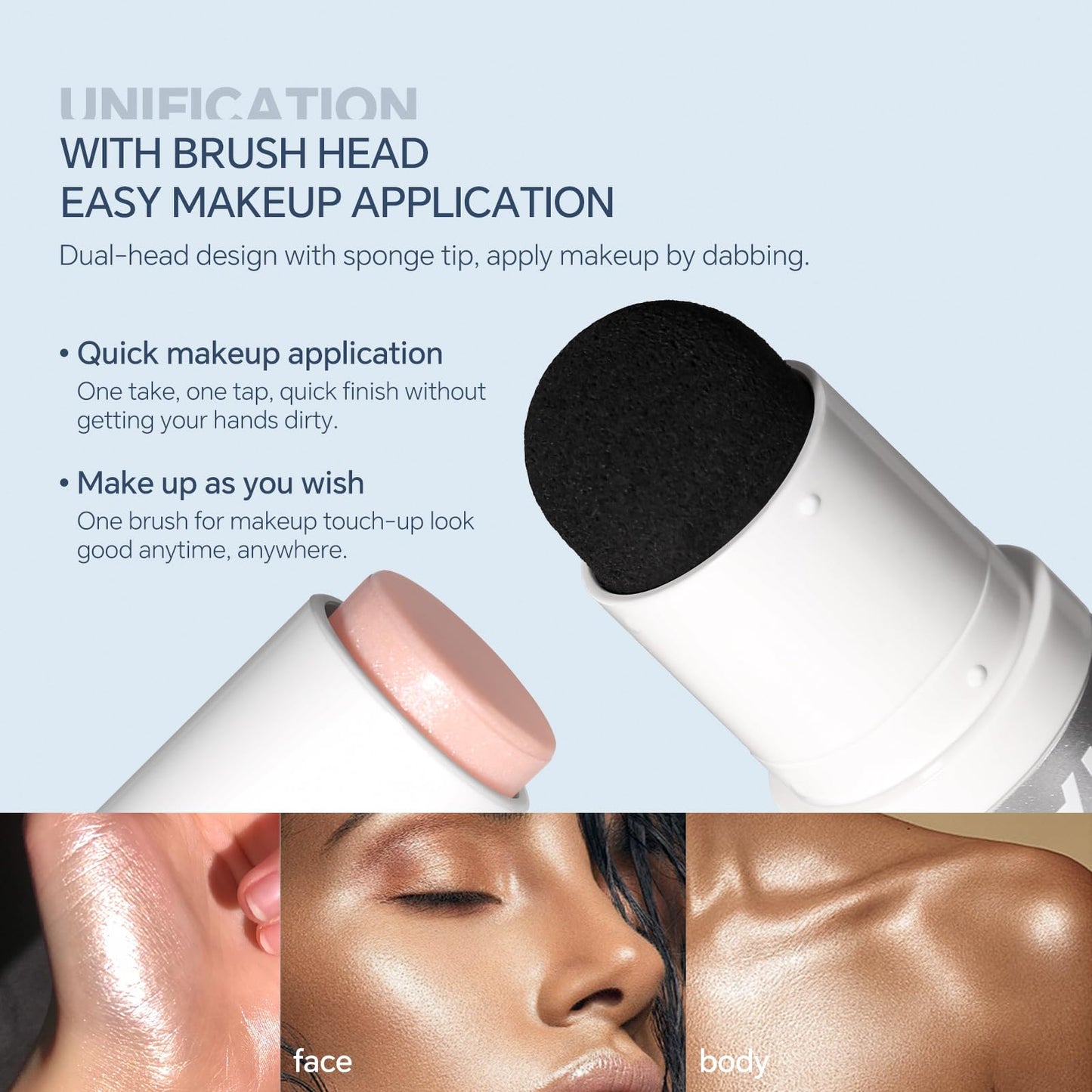 SIYDYRIT Natural Dewy Glow Highlighter Stick, Glassy Highlighter Balm with Sponge Tip, Multi-Use Shimmer Glow Makeup for Face and Body, Makeup Balm for Dewy Skin-#04 Sun Glow (1pack)