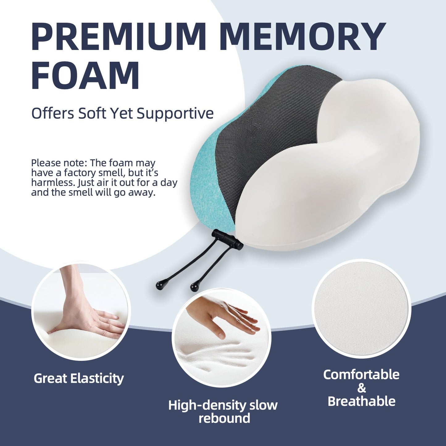 Travel Pillow with Extra Large Hood for Airplane Long Flights Privacy and Comfort Memory Foam with Skin-Friendly Cover for Road Trip Head&Neck Support for Plane Office Cars Sleeping & Rest (Mint Blue)