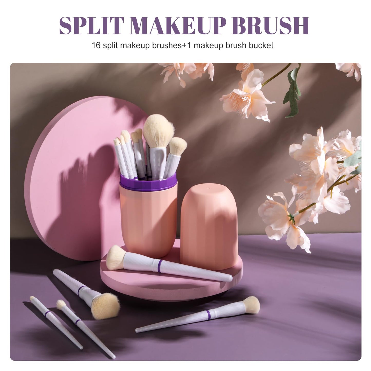 BS-MALL Travel Makeup Brushes – Professional and Durable 16-piece Se tDetachable Rotating Handles, Eco-Friendly Design, Comes with Storage Barrel(white Travel Case)