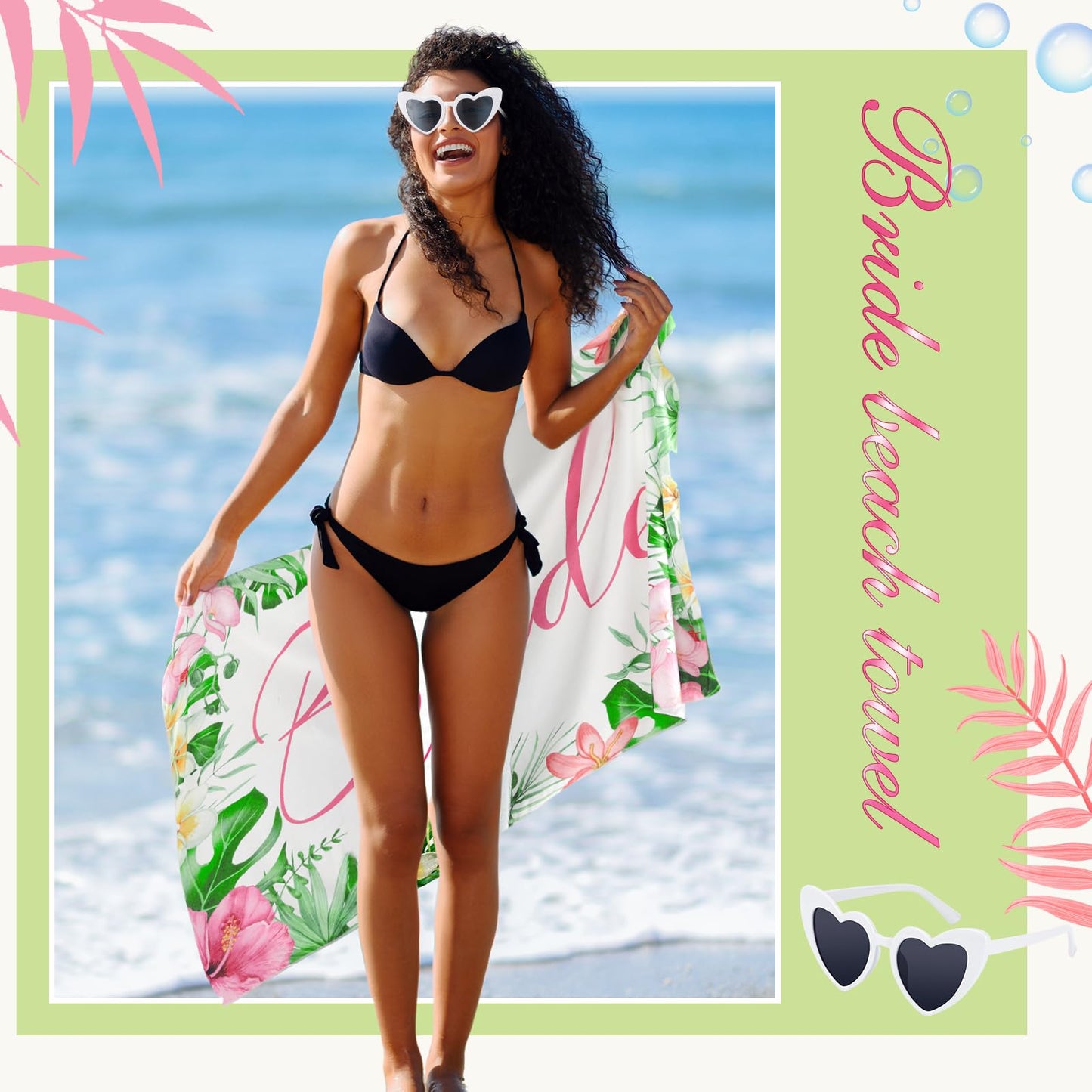 Hunnmingre 4 Pcs Bride Beach Towel Set Bridal Gift Bachelorette Beach Towel Honeymoon Bride Towel Bride to Be Bridesmaid Favors Engagement Party Supplies for Wedding Bachelorette Party, 63"x33"(Aloha)