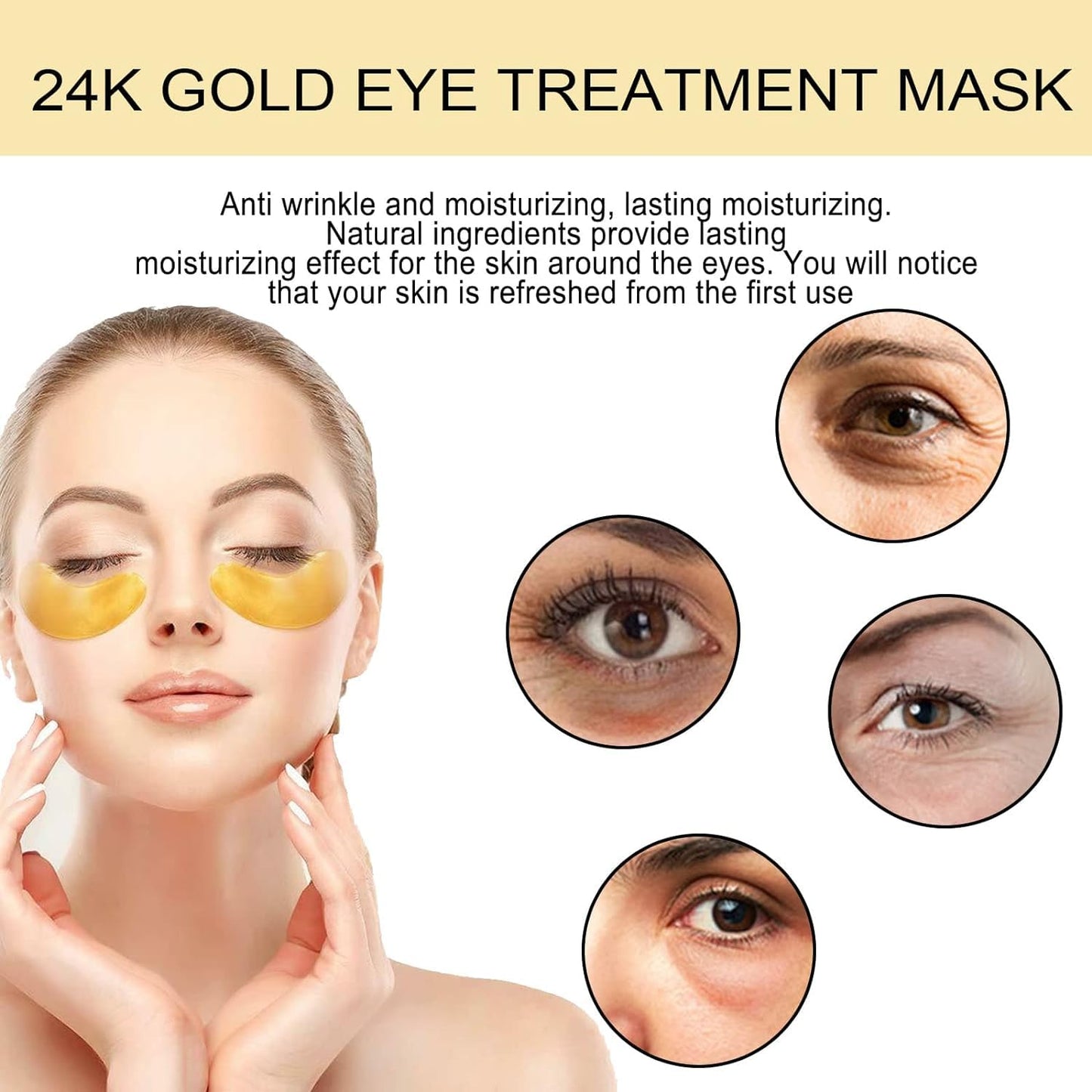Green Cosmos 24k Under Eye Patches - 30 Pairs - Under Eye Mask for Eye Care,Hydrating Moisturizing Eye Mask Patch Under Eye Patches for Dark Circles and Puffiness (24K Gold)