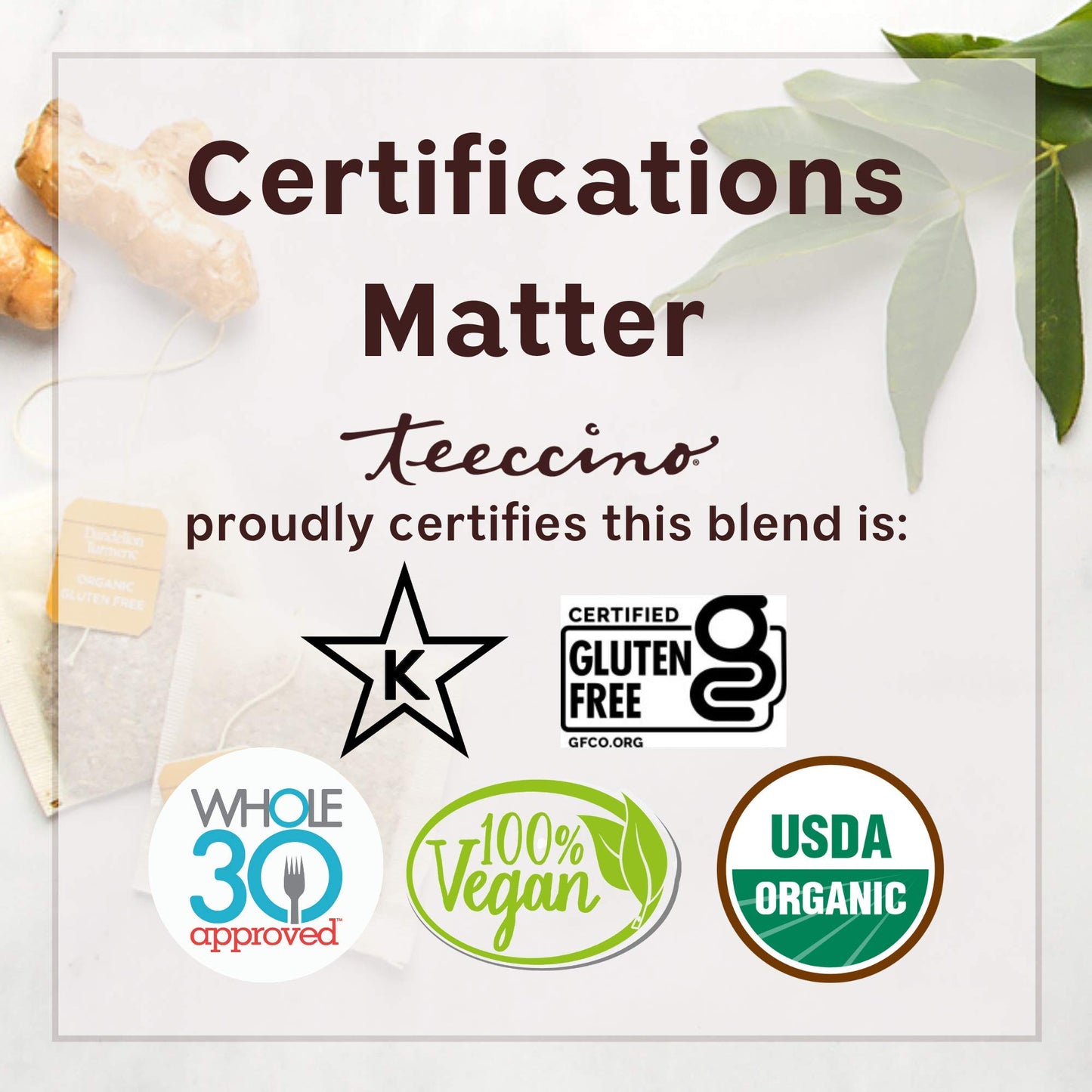 Teeccino Chaga Ashwagandha Tea - Butterscotch Cream - Organic Mushroom Adaptogenic Herbal Tea, 3x More Herbs than Regular Tea Bags, Prebiotic, Caffeine Free, Gluten Free - 10 Tea Bags