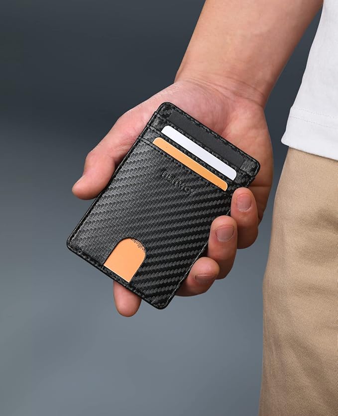 Buffway Mens Slim Wallet, Minimalist Thin Front Pocket Leather Credit Card Holder with RFID Blocking for Work Travel
