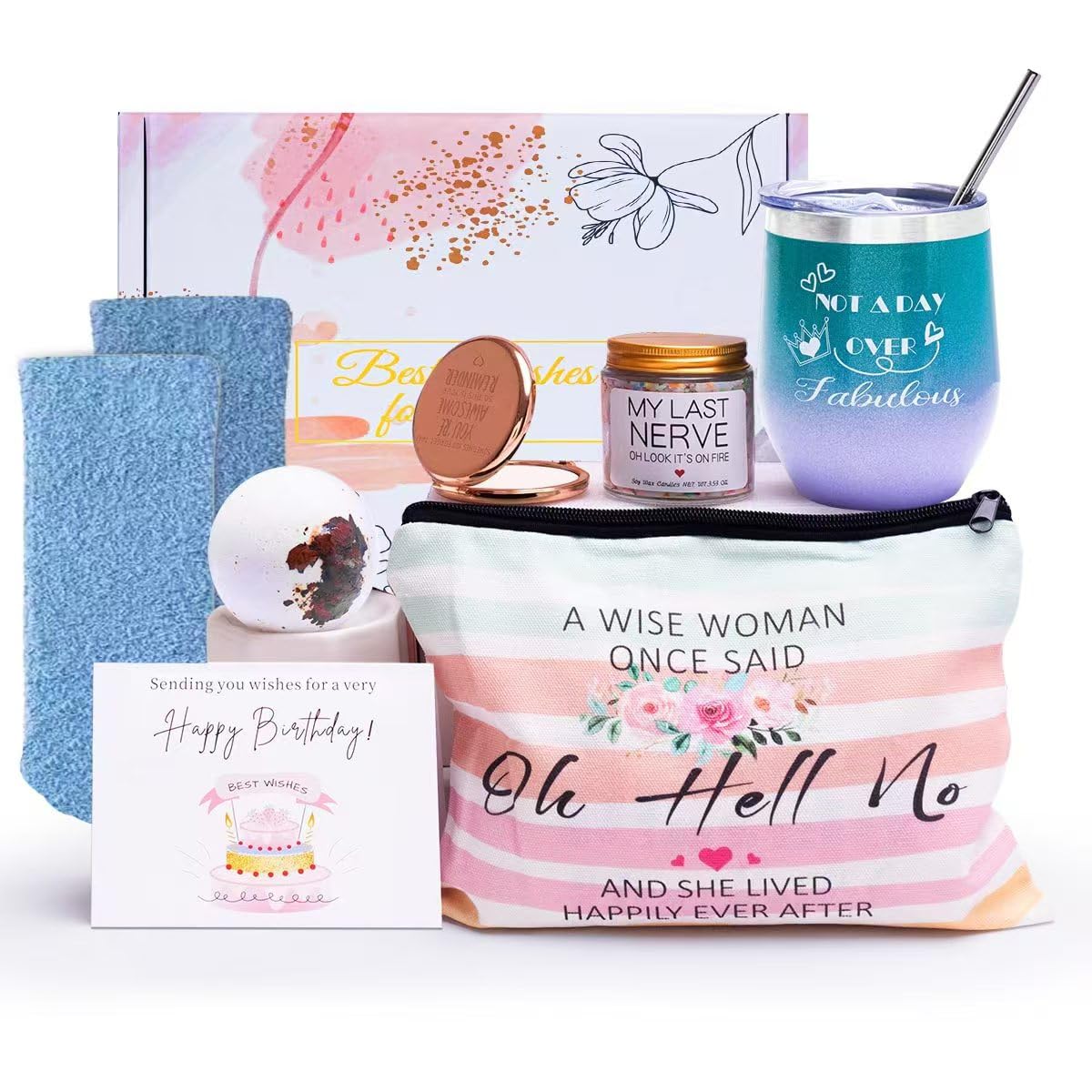 Birthday Gifts for Women-Best Relaxing Spa Gift Box Basket for Wife Mom Sister Girlfriend Daughter Best Friend Mother-Happy Birthday Gifts for Women (White)