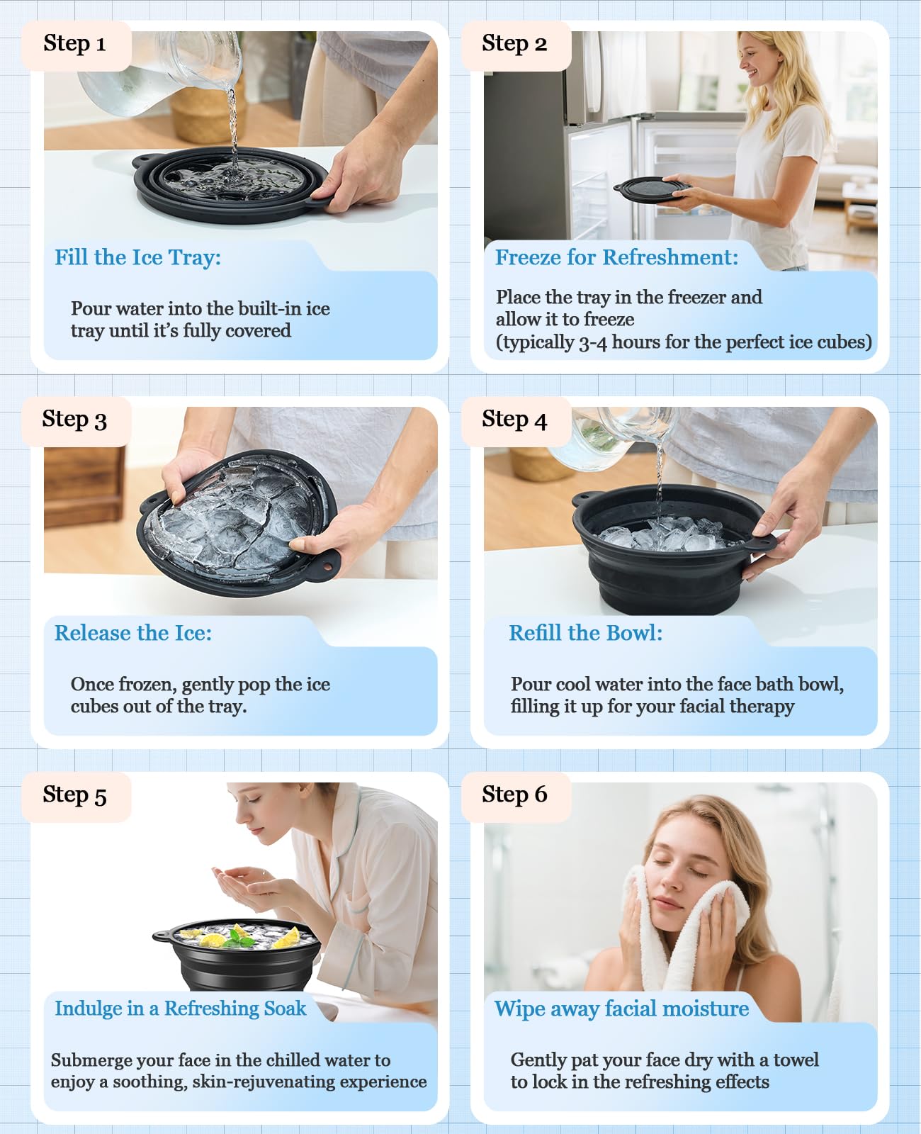 Face Ice Bath Bowl - Silicone Foldable Facial Ice Therapy Basin with Built-in Ice Tray, Cold Plunge Bowl for Skin Tightening, Puffiness Relief & Glowing Skin, Idea for Home & Travel