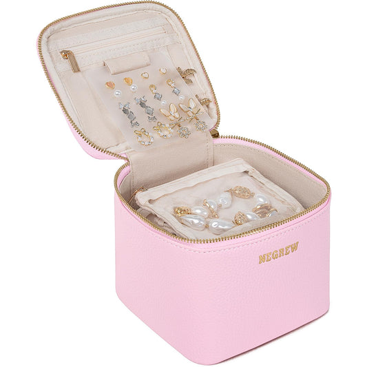 Travel Jewelry Box with 6 Pouches, Leather Jewelry Organizer Case for Women Girl for Necklace Earring Bracelet Ring, Jewelry Holder Organizer Box,Wedding Birthday Gift Idea